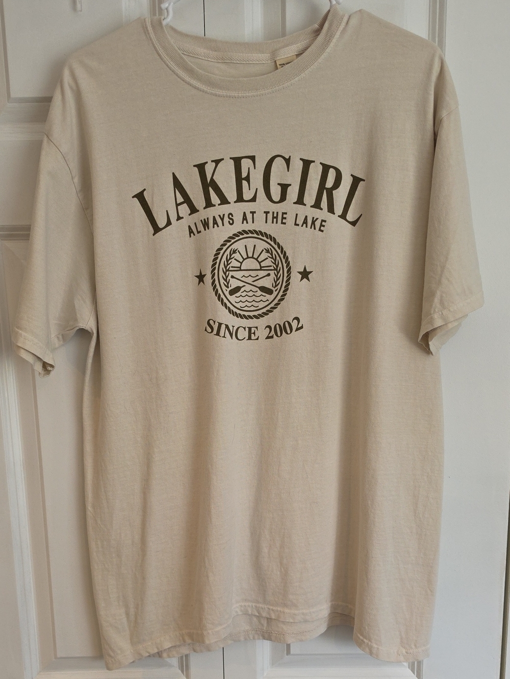 Lakegirl 'Always at the Lake' Cream Short Sleeve Tee